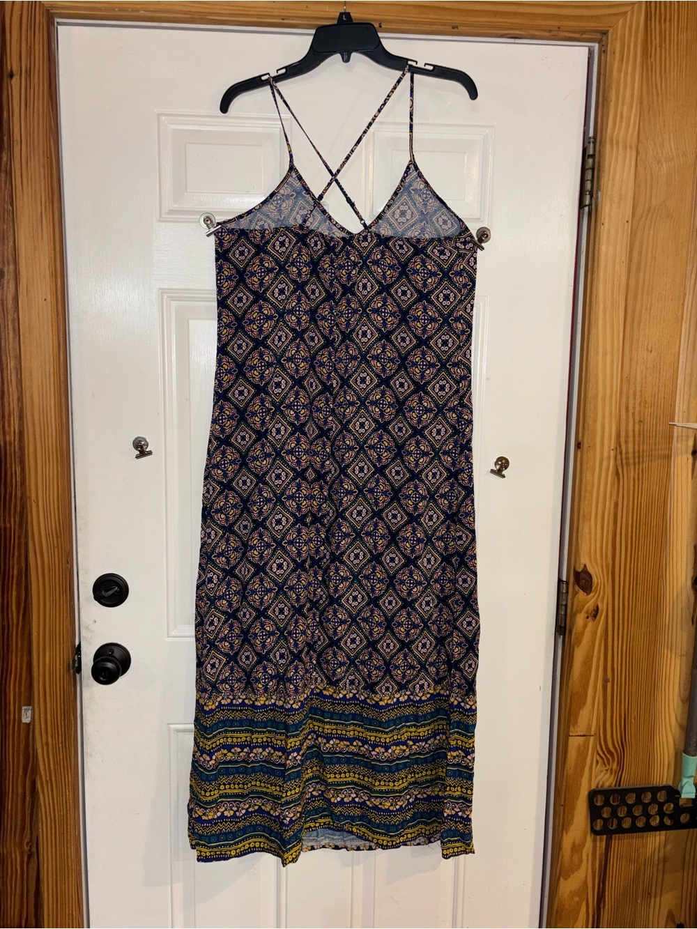 Old Navy Navy and Yellow Patterned Spaghetti-Strap Maxi Dress - Picture 3 of 7